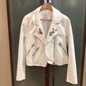 Studded white leather motorcycle jacket